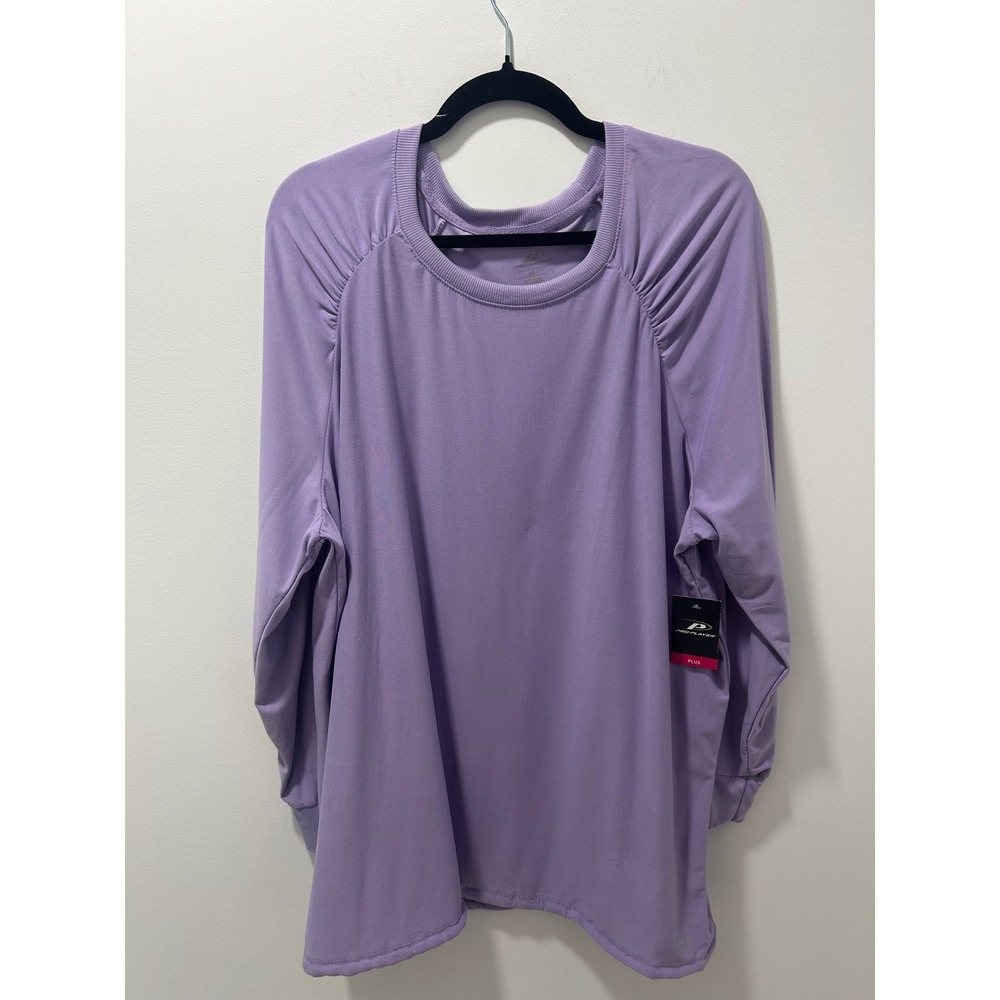Pro Player Plus NWT Purple Long Sleeve Ruched Shoulder Drawstring Active Top 2X